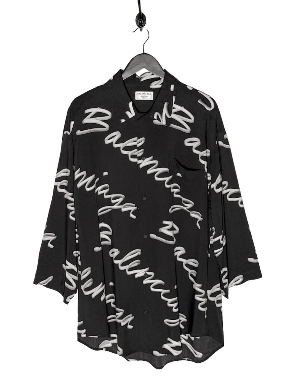 Balenciaga 2022 Black Script Logo Print Buttoned Pajama Blouse